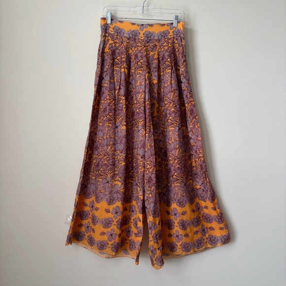 Carolina K Palazzo Pants Medium Orange Floral High Waist - Picture 1 of 8